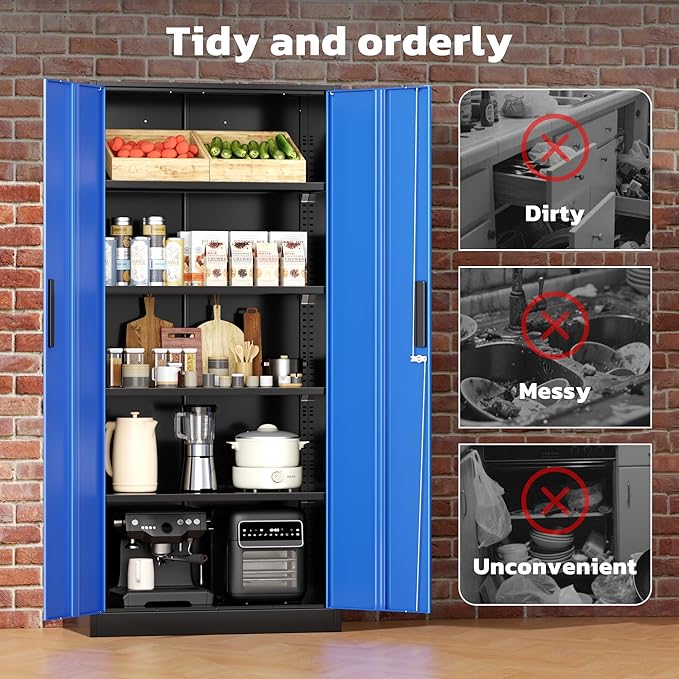 Greenvelly Metal Garage Storage Cabinet with 2 Doors and 4 Adjustable Shelves, 72" H Lockable Storage Cabinet,Tall Metal Cabinet Locking File Cabinet for Office,Home, Garage, Gym, School