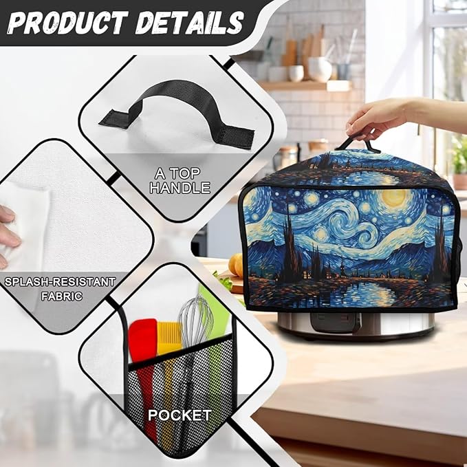 Van Gogh Starry Night Slow Cooker Dust Cover Oval 6-8 Qt Slow Cooker Cover Holder Small Appliance Covers Accessory Set Keep Clean Kitchen Decor