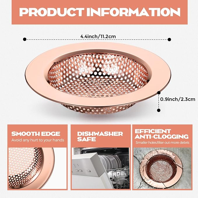 Retisee 2 Pcs Kitchen Sink Drain Strainer 4.4 Inch, Rose Gold - Image 2