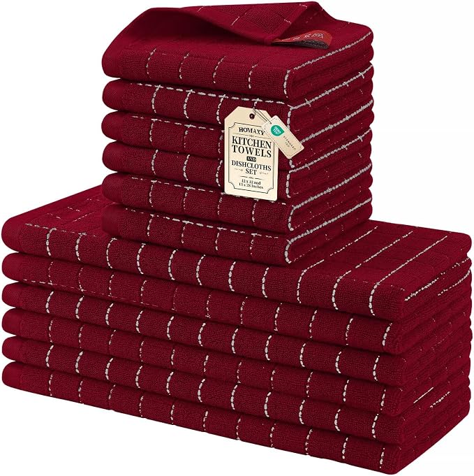 Homaxy Kitchen Towels and Dishcloths Set, Brick Red by Homaxy