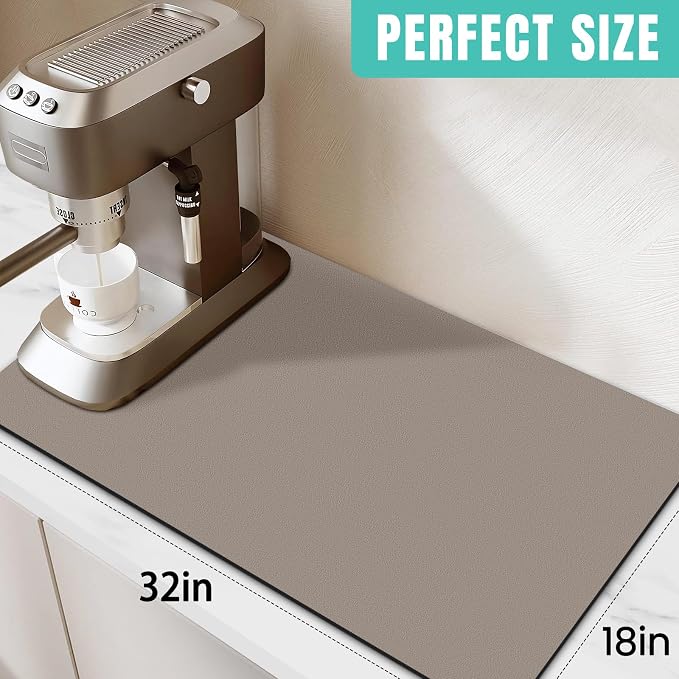 Coffee Mat Super Absorbent Dish Drying Mat Coffee Bar Mat 18"x 32", Khaki | - Image 2