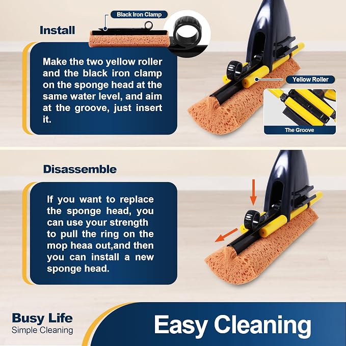 Yocada Sponge Mop Home Commercial Use Tile Floor Bathroom Garage Cleaning - Image 2