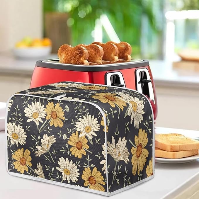 Retro Daisy Pattern Toasters Cover Spring Flower Bread Maker Covers Kitchen Small Appliance Dust-Cover Kitchen Accessories for Toaster,2 Slice