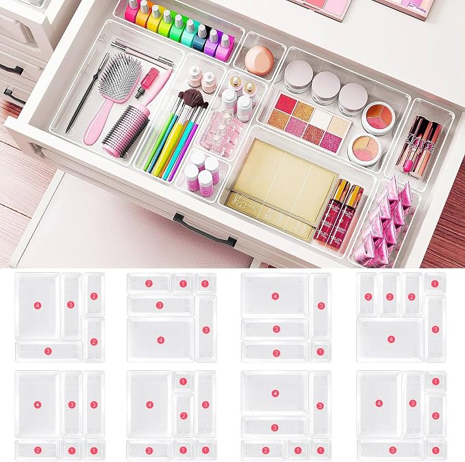 15 Pcs Clear Plastic Drawer Organizer, Makeup & Vanity Organizer | 4-Size - Image 5