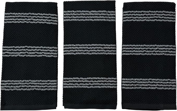 Serafina Home Black Kitchen Hand Dish Towels: Oversized 18" x 28", 100% Cotton by SerafinaHome