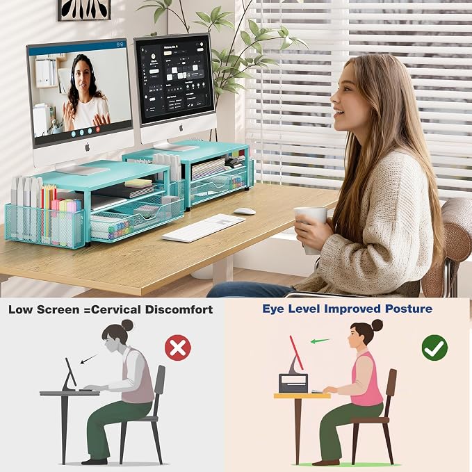 Desk Organizer and Accessories, 2-Tier Computer Monitor Stand Riser - Image 5