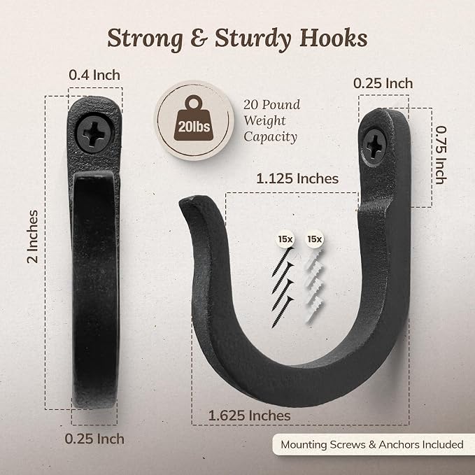 2 inch Railroad Spike Cast Iron Hooks Blacksmith, Wall Mounted Farmhouse - Image 2