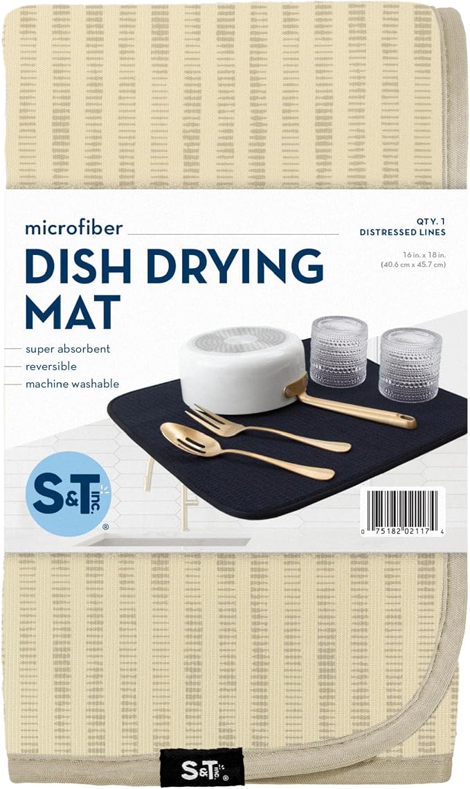 S&T INC. Dish Drying Mat, Distressed Lines | Absorbent Microfiber, Kitchen - Image 8