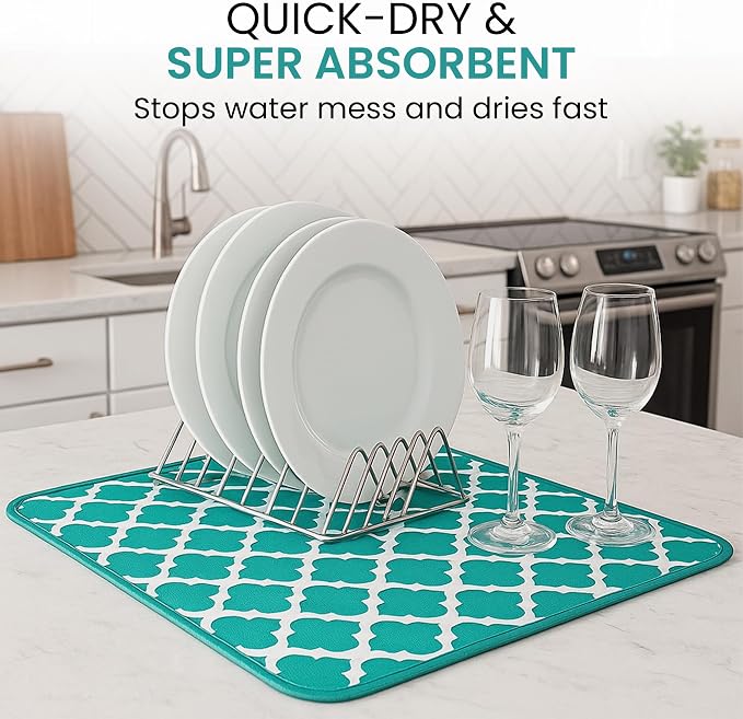 Dish Drying Mat for Kitchen Counter, Large 18 x 14 Absorbent Microfiber Pad | - Image 4