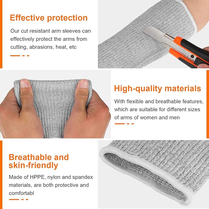 Neer 4 Pair Protective Arm Sleeves for Thin Skin Anti-Cut Burn Resistant Cover Forearm Sleeve for Cooking Construction (Black, Gray,7.9 Inch)