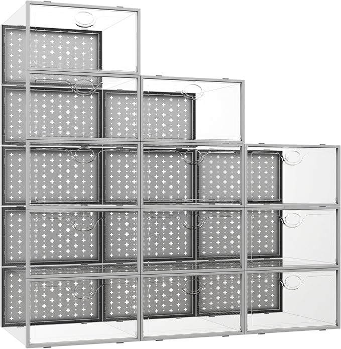 Pinkpum 12 Pack X-Large Shoe Storage Boxes, Shoe Organizer Clear Stackable by Pinkpum