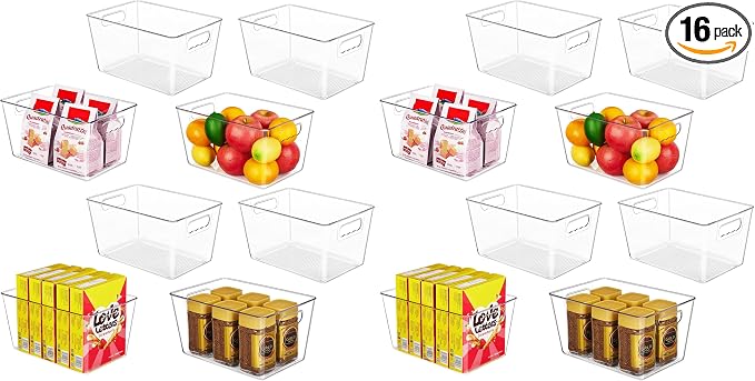 YIHONG 16 Pack Clear Pantry Organizer Bins, Plastic Storage Containers by YIHONG