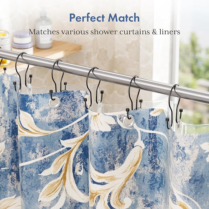 Bathway Shower Curtain Hooks Black Shower Curtain Rings, Simple Double Hook - Image 4