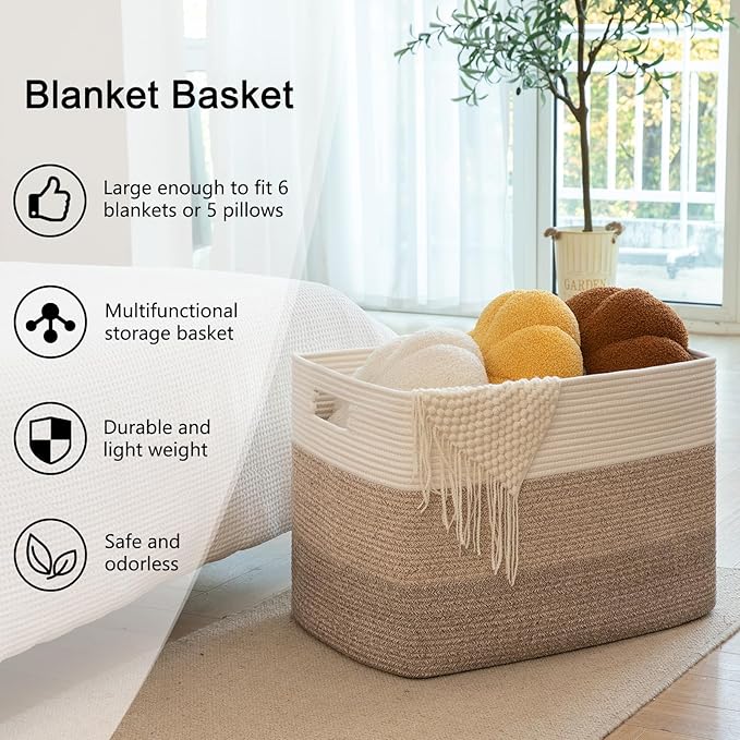 OIAHOMY Blanket Basket Laundry Basket Dog Toy Basket 108L Gradient Brown - Image 6