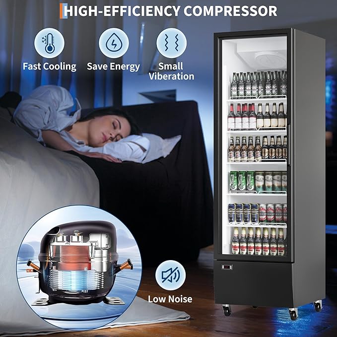 PeakPursuit Commercial Refrigerator 17.7 Cu.ft Beverage Cooler, Glass Door Display Fridge with 5 Adjustable Shelves, Large Capacity Bar Fridge for Restaurant, Store, Upright Freezer for Home, Black