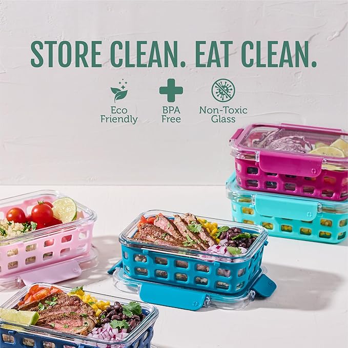 Ello Duraglass 3.4 Cup Glass Meal Prep Containers, 5 Pack, Orchard | Glass Meal - Image 2