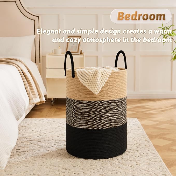 Artfeel Laundry Basket, Woven Cotton Rope Laundry Hamper, 80L - Image 4