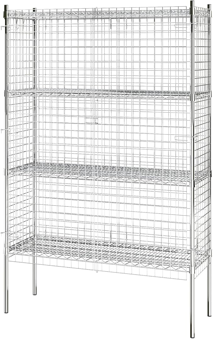 Commercial Grade NSF Listed Metal Wire Mesh Storage Chrome Security Cage Kit, 18" x 48" x 74", Perfect for Warehouse, Grocery Store, Restaurant, Dishroom