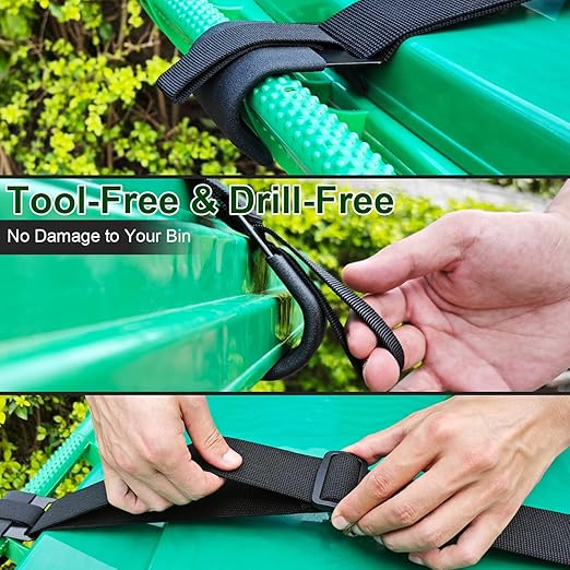 GripHandle Metal Double-Claw Trash Can Lid Lock Strap for Animals,Bungee Cord with Hooks for Trash Bin Garbage Pail,Outdoor Outside Trash Lid Holder to Keep Raccoons Out,Fits 20-96 Gallon Cans - 1pc