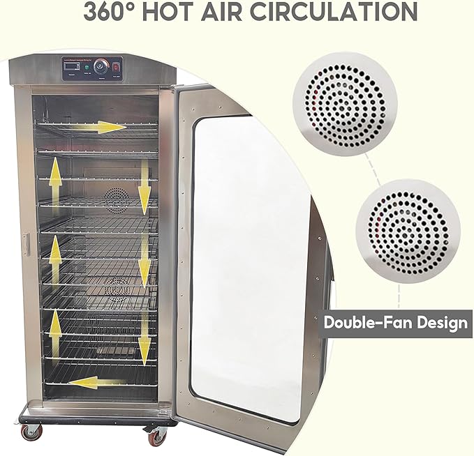 TECHTONGDA Commercial Heated Holding & Proofing Cabinet Mobile Food Warmer with Glass Door 11 Layers Stainless Steel Catering Case 86-185℉ 220V