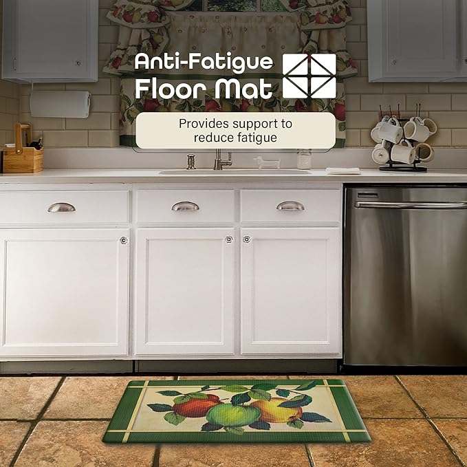 Anti-Fatigue Floor Comfort Mat - 18 x 30 Inch (Apple Orchard) - Waterproof Non-Slip Rug - Easy to Clean Cushioned Mat for Kitchen, Bathroom, Standing Desk & Office - Achim Home Decor Multi Color