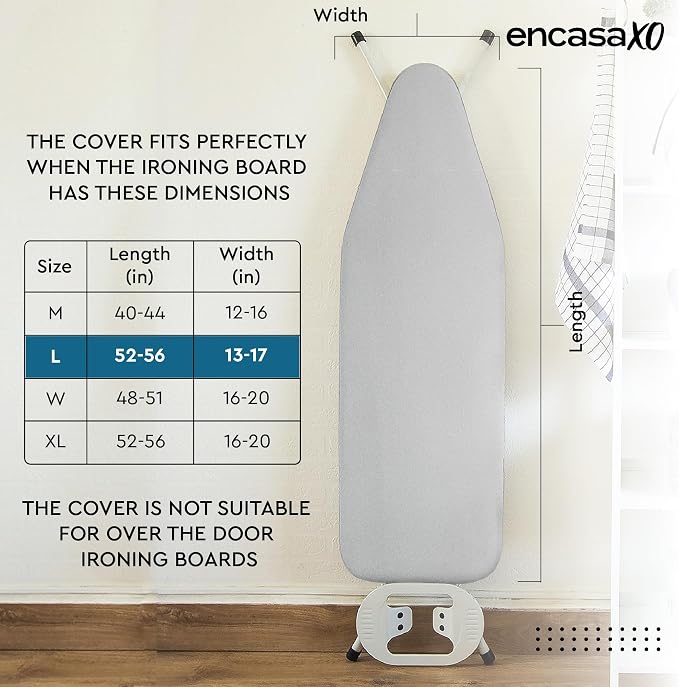 Encasa XO Ironing Board Cover and Pad, Heat Proof 54"x15" - Image 2
