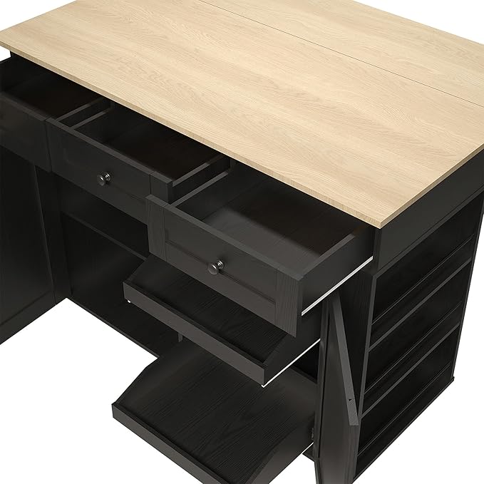 Garvee Rolling Kitchen Island Cart with Power Outlet & Drop Leaf, Kitchen Storage Cabinet On Wheels with 3 Drawers, Spice Rack & Towel Rack, Mobile Island Table for Kitchen
