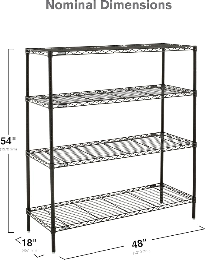 Metro Professional's Choice Commercial-Grade NSF Shelving Unit - Multipurpose Adjustable Wire Shelf for Home, Garage, Kitchen and More - 4 Shelves, 18" W x 48" L x 54" H - Black