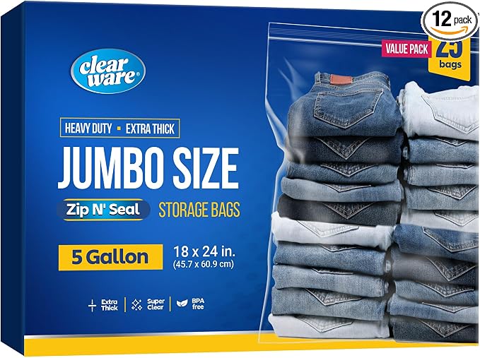 25 Large Storage Bags With Zipper Top by Clearware
