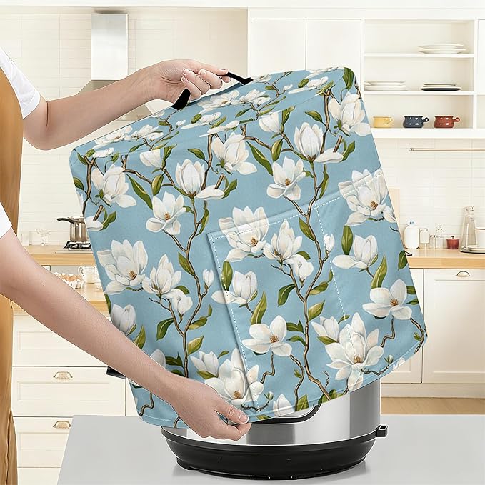 Kitchen Appliance Accessories Dust Cover for 3-6-8 Quart Instant Pot, Pressure Cooker, Air Fryer & Crock Pot,Decorative Appliance Cloth Cover with Top Handle & Storage Pockets (Light blue, 8 Quart)
