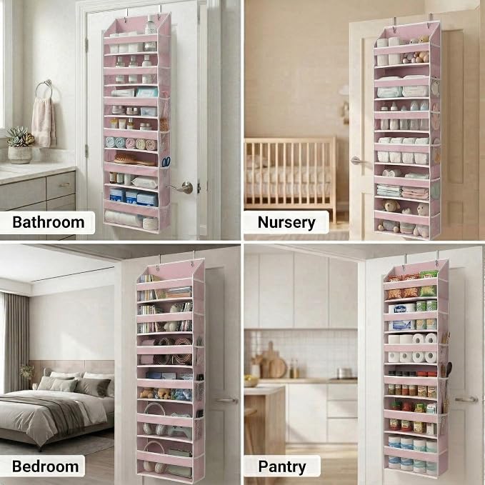 HOMELUX THEORY Over the Door Organizer, 100D Fabric, Baby Pink 2pc - Image 3