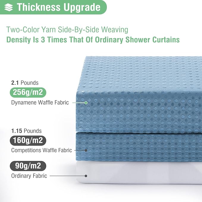 Dynamene Extra Wide Waffle Shower Curtain 256 GSM 108"x72" Moonlight Blue - Image 2