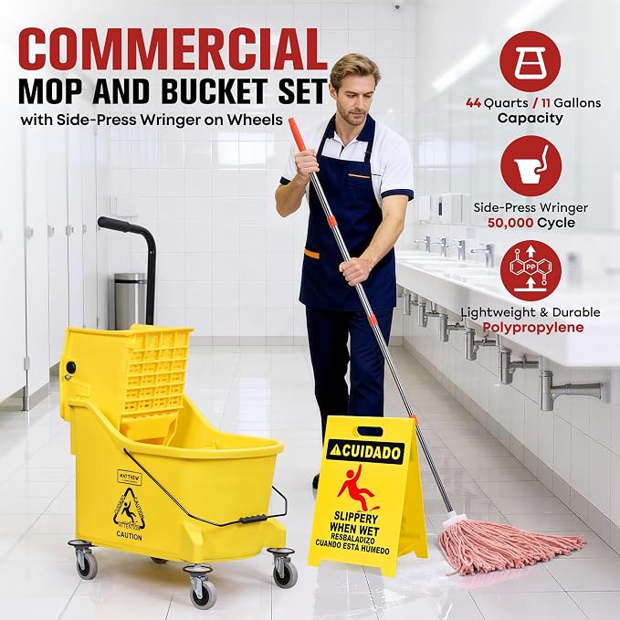 Matthew Cleaning 44Quart Commercial Mop Bucket INCL.Wet String Mop& 19'' - Image 2