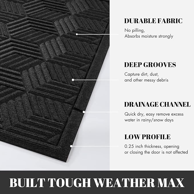 Yimobra Large Door Mat 47x24, All-Season Waterproof Outdoor Mats for Front Door Entrance with Drainage Holes, Heavy Duty Non-Slip Doormat for Garage Patio Entryway Indoor, Black