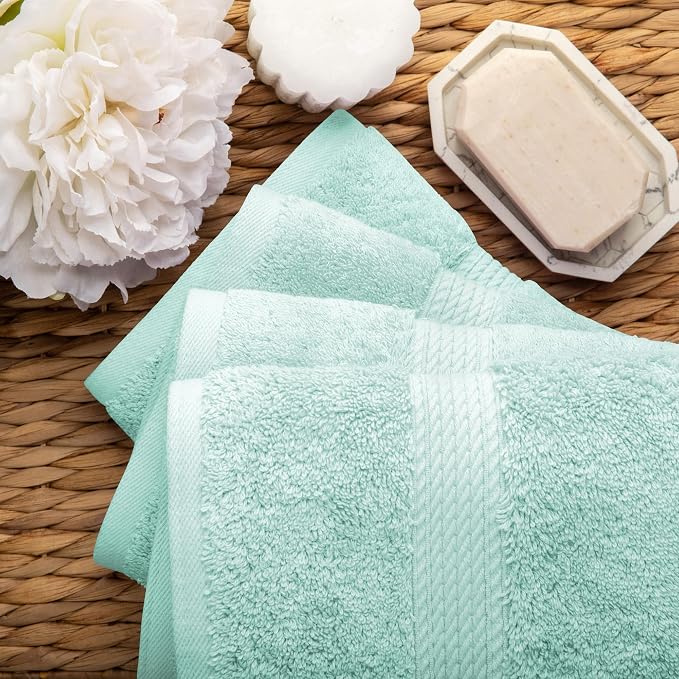 SUPERIOR Egyptian Cotton Plush & Absorbent, Hand Towel Set of 4, Sea Foam | - Image 5