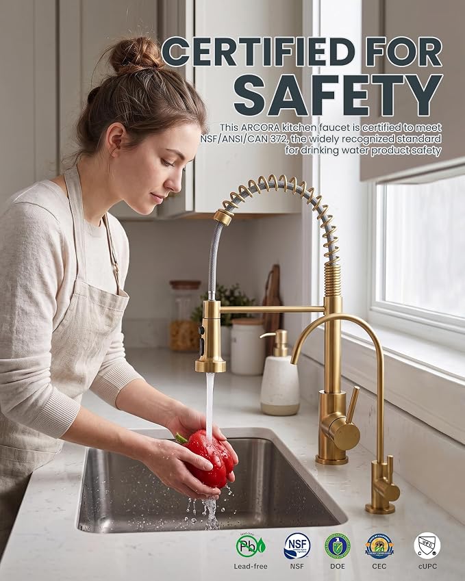 Kitchen Faucet and Water Filter Faucet: Brushed Gold Kitchen Sink Faucet - Image 2