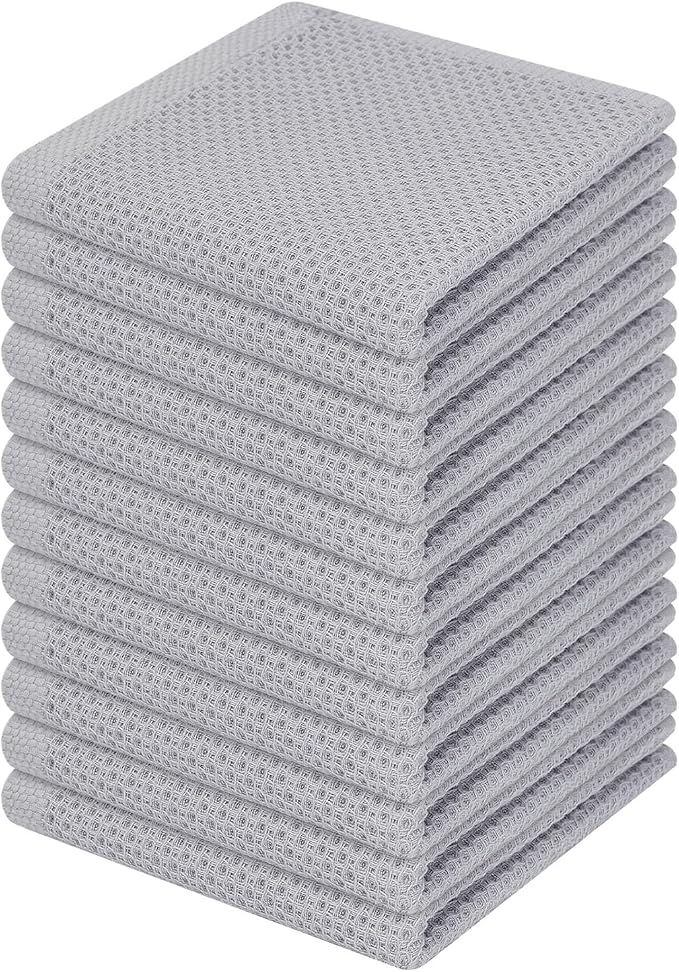 Homaxy 100% Cotton Waffle Weave Kitchen Dish Cloths 12-Pack, Light Gray | 12 x by Homaxy