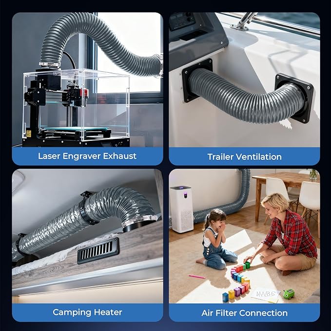 Diesel Heater Ducting 3inch 16FT, Nylon Flexible Duct Hose, Insulated Duct Vent Hose for Diesel Heater, 3D Printer, Dryer Vent, RV, Boat Blower, Ventilation Systems, Gery
