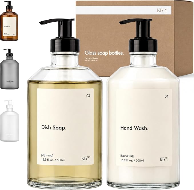 KIVY Glass Soap Dispenser Set 2X 16oz by KIVY