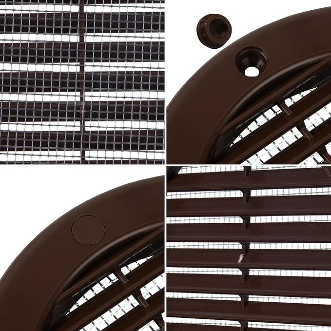 Repa Market 4 Inch (Opening) Brown Round Air Vent Cover - Pack of 10 Plastic Fresh Air Intake Vent - AC Cover with Nylon Mesh Screen - Wall, Ceiling HVAC Return Air Register - Modern Soffit Vents