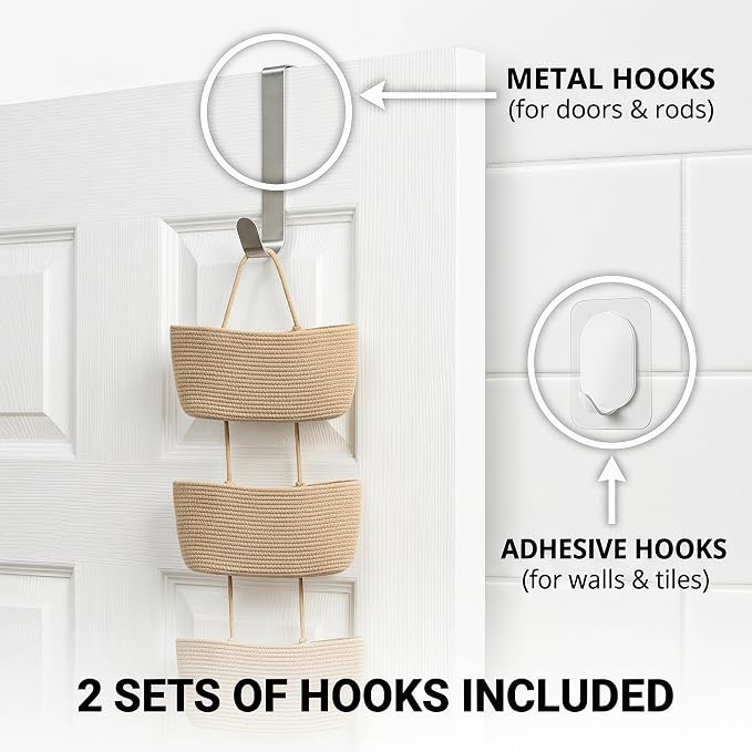 Hanging Basket, Over Door Organizer, 3 -Tier Wall Basket - Image 4