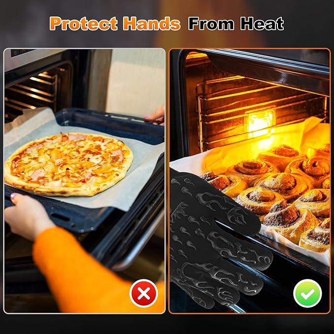 1-Pair BBQ Gloves, 1472°F Heat Resistant Non-Slip Grilling Oven Gloves for Barbecue/Baking/Cooking [L Size, Black]