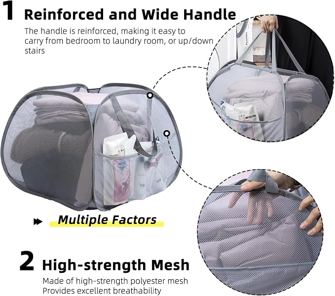 Collapsible Laundry Basket, 90L Mesh Pop-up Hamper - Image 3