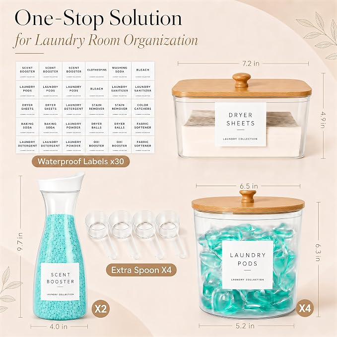 Laundry Room Organization Set, 5 Laundry Containers, 2 detergent dispenser - Image 4