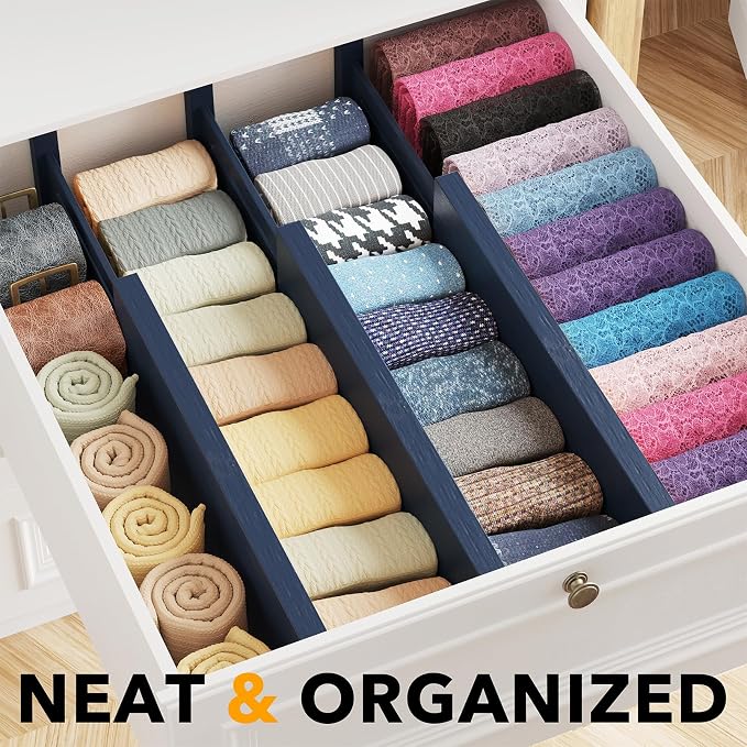 SpaceAid Bamboo Dresser Drawer Dividers 6 Pack, 4.65“ High Adjustable 12.5“-17” - Image 2