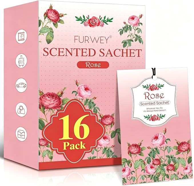 FURWEY 16 Packs Rose Scented Sachets, Long Lasting Sachet Bag by FURWEY