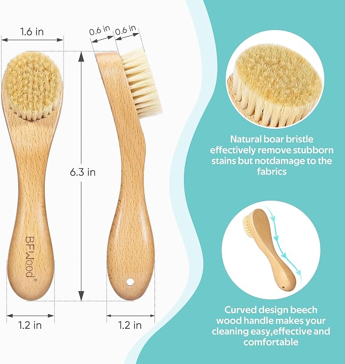 Laundry Stain Brush, Natural Soft Boar Bristles, Removes Tough Stains from - Image 2