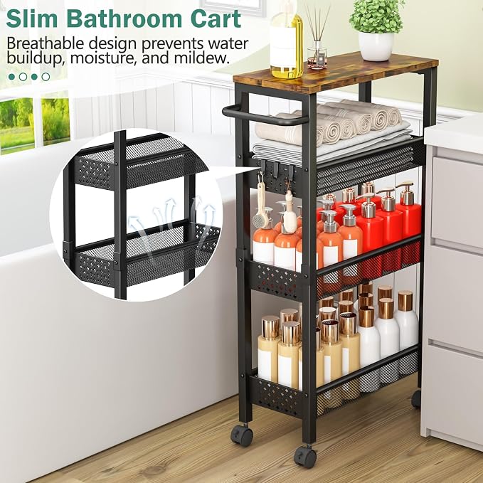 Vivihomety 4-Tier Slim Utility Rolling Laundry Cart - Image 3