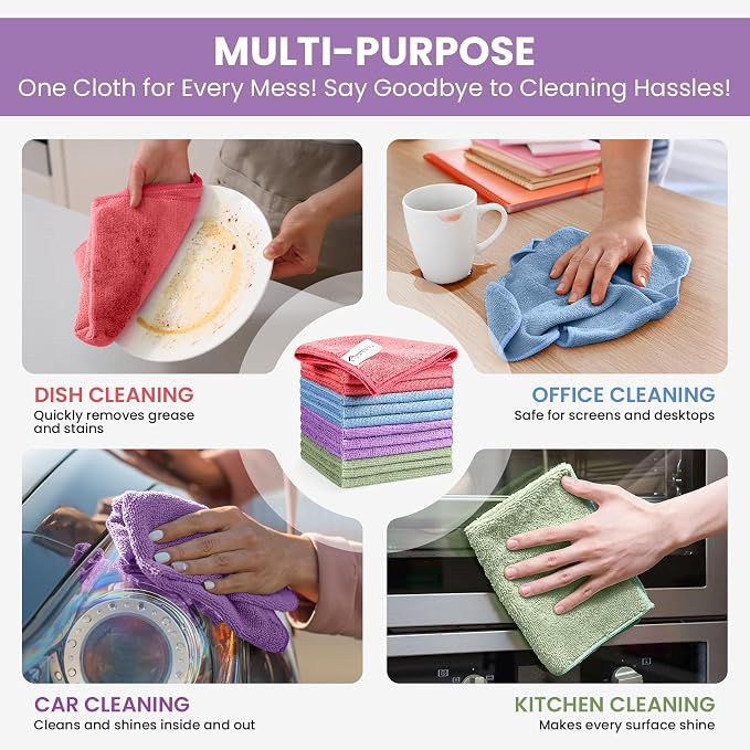 SIFANGKE Microfiber Cleaning Cloth, 34 Pack Assorted Color Cleaning Rags - Image 5