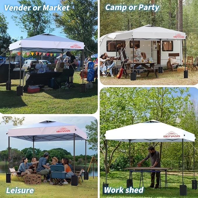 12x12 Pop Up Canopy, Easy Up Canopy Tent, Heavy Duty Tents for Parties, One Person Set Up Event Tent, White